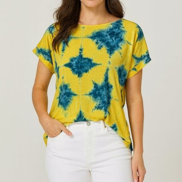 New Bella Umbra Italy Amalfi Night Tie Dye Must Yellow & Blue Blouse - Picture 1 of 7